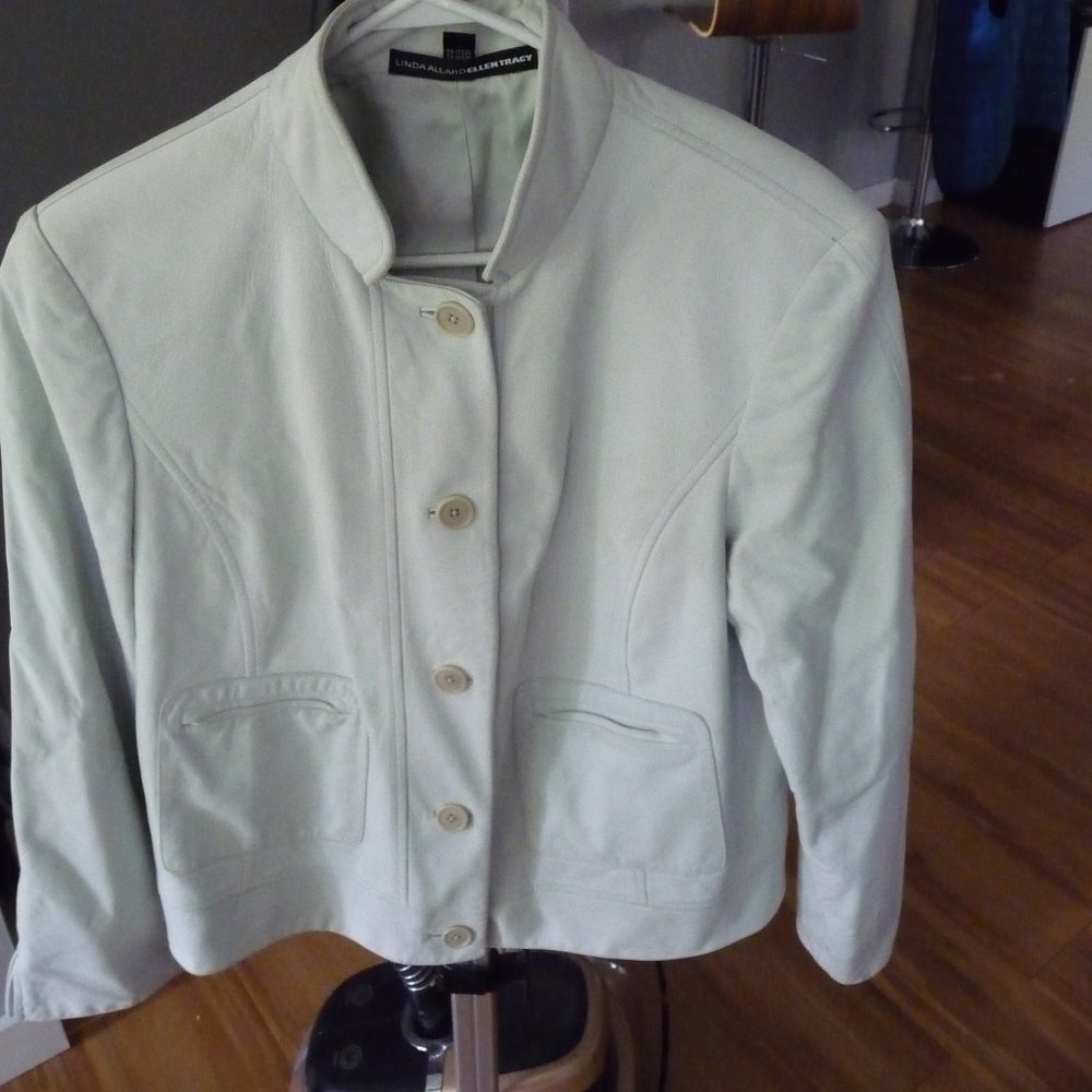 LINDA ALLARD ELLEN TRACY PALE BREEZE CROPED LEATHER JACKET NEW WITH DEFECT 16